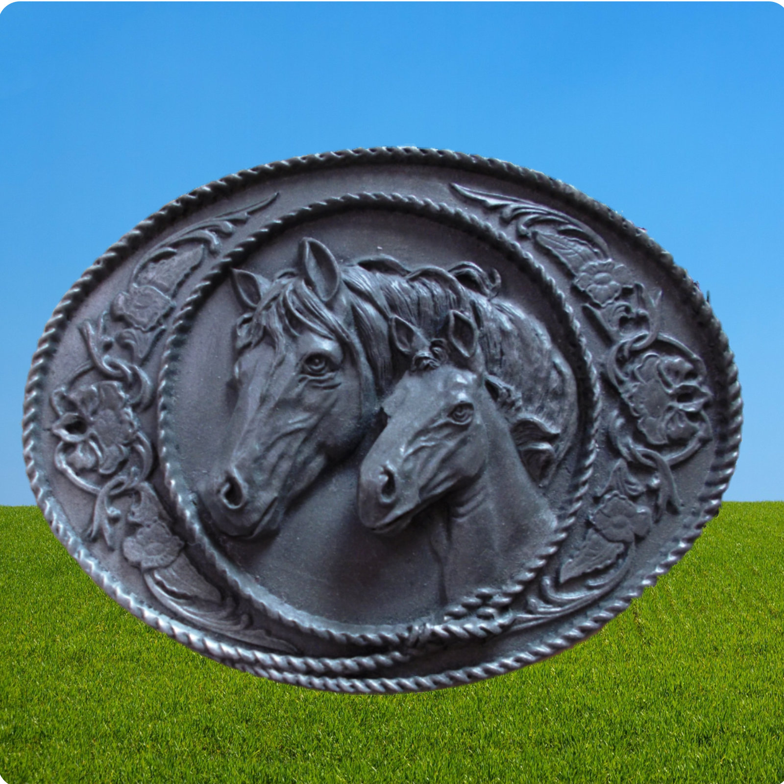 Buckle Stute mit Fohlen Relief, Gürtelschnalle, Western Buckle